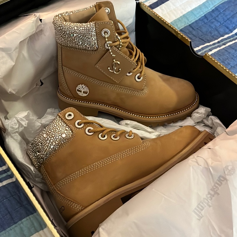 Jimmy Choo Tan Combat Boots with Silver Accents